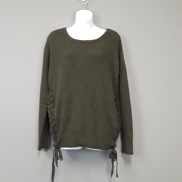 Garage Sweaters - GARAGE olive green lace up sides sweater size M